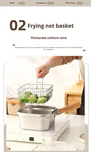 2026 ऑल-इन-वन नया डिजाइन स्क्वायर फ्रायर पॉट स्टेनलेस स्टील सब्जी कोल्ंडर्स लकड़ी के हैंडल के साथ - Product Image 4