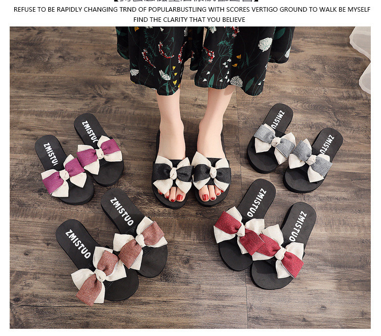 2021 Beach Slippers Slip On Flats Sandals Outdoor Flip-flops Bow Slides Slipper Women Summer Sandals