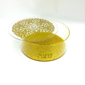Jewish Lucite <span class=keywords><strong>Matza</strong></span> Box Récipient rond en acrylique doré pour le stockage des aliments - Product Image 6