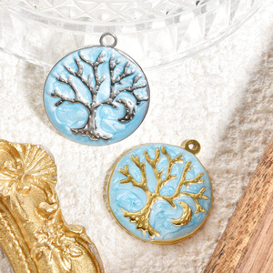 Colgante Árbol de la Vida de Acero Inoxidable Bañado en Oro con Efecto Goteo de Aceite para Fabricación de Joyas DIY, Pendientes y Collares - Product Image 2