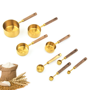 Juego <span class=keywords><strong>de</strong></span> tazas y cucharas medidoras <span class=keywords><strong>de</strong></span> cobre y acero inoxidable para cocina, cucharas con mango <span class=keywords><strong>de</strong></span> madera - Product Image 6