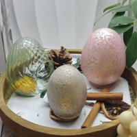 Œufs de Pâques roses givrés en verre soufflé faits à la main, lot de 2 avec lumières LED pour la décoration de Pâques – Vente chaude