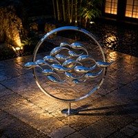 Escultura de Acero Inoxidable Personalizada con Diseño de Peces en Círculo - Arte Marino a Gran Escala para Paisajes Exteriores