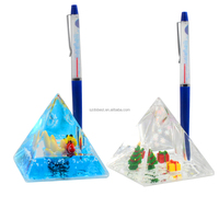 Porte-stylo en acrylique pyramidal personnalisé OEM avec figurine flottante, papeterie de bureau, cadeau promotionnel