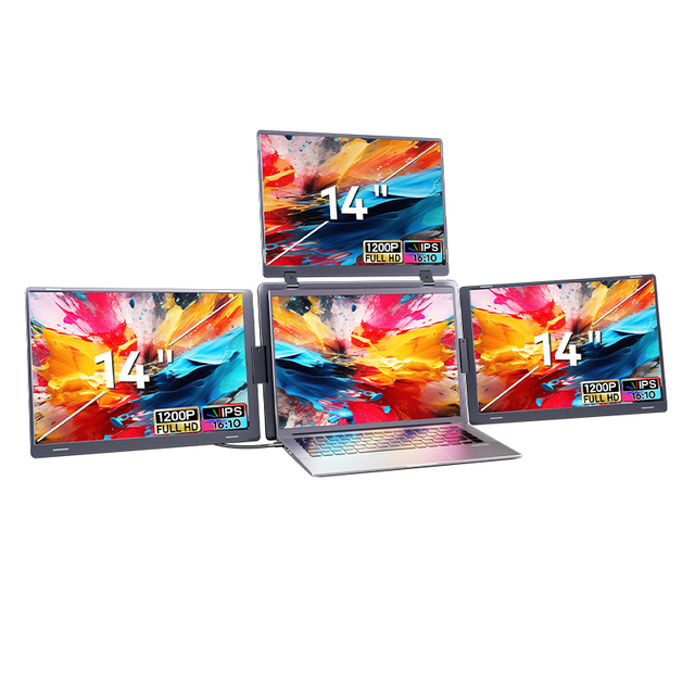 14 Inch 16:10 Quad Portable Monitor 4 Display Expansion IPS Type C 250cd/m Brightness 1920x1200 60Hz Mac Windows for Business