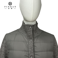 Doudoune légère pour homme avec empiècements tricotés sur les manches, col montant côtelé, fermeture à boutons-pression, veste matelassée fine, vêtement d'extérieur chaud pour le quotidien