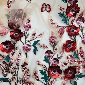 Nuovo Tessuto con Ricamo Multicolore 3D in Paillettes e <span class=keywords><strong>Tulle</strong></span>, Design con Grandi Fiori Ricamati <span class=keywords><strong>per</strong></span> <span class=keywords><strong>Abiti</strong></span> - Product Image 2