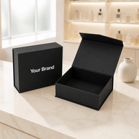 Boîte cadeau rigide de luxe haut de gamme avec logo personnalisé, design style livre noir pour parfums, cosmétiques et coffrets beauté
