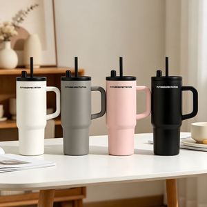 Gobelet de voyage isotherme à double paroi avec poignée de voiture, 24oz 720ml, avec couvercle et paille, antidérapant pour la route - Product Image 4