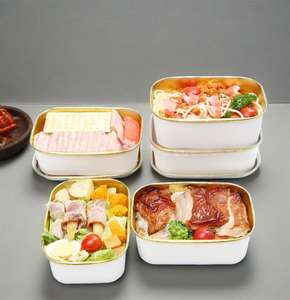 Saladier en papier jetable de qualité alimentaire avec couvercle Bol rectangulaire rond et carré étanche en feuille d'or Compatible avec les aliments à emporter - Product Image 4