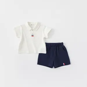 Conjunto de terno para meninos de 3 4 5 6 7 8 9 anos, manga curta e shorts de verão, roupa infantil 95% algodão 5% elastano