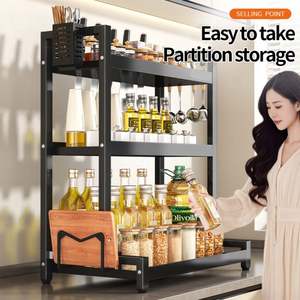 Modern 3-Tier Multi-Functional Metal Countertop Spice Organizer <b>Kitchen</b> Organizer with Seasoning <b>Storage</b> Rack - Product Image 2