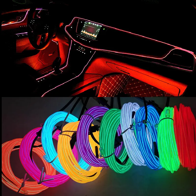 Guirnalda de luces LED para Interior de coche, tira de luces de neón flexible con cable de 1M con USB para decoración de cigarrillos