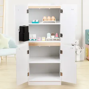 2023 новый стиль Открытые детские белые деревянные игрушки для кухни имитация игрового шкафа холодильник с водой кухонная игрушка набор