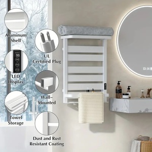 Sèche-serviettes mural chauffant blanc, design élégant en fibre de carbone, pour hôtel, 1 barre, surface chromée, garantie 5 ans et plus - Product Image 3