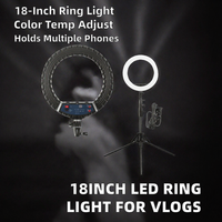 Lampu Cincin LED Studio Foto Aluminium 18 Inci 45CM dengan Remote Control, Suhu Warna Dapat Diatur, 3 Penyangga Ponsel untuk Vlog/Youtube Live