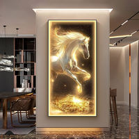 Peinture murale Art Déco de luxe haut de gamme, cheval et ciel étoilé, avec éclairage LED, pour hôtels, salons, bureaux, décoration dorée en cristal