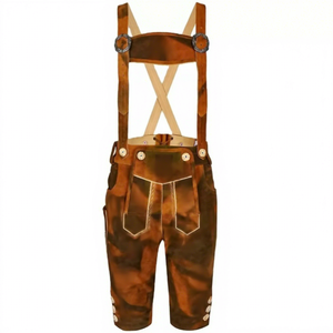 Pantalones cortos de cuero marrón para hombre, estilo bávaro, con correas ajustables y cierre de botón, cintura alta, casuales. - Product Image 1