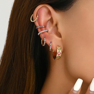 Fashion <b>Cuff</b> <b>Earrings</b> Geometric Design Colorful Zircon Inlay Party Wear Stainless Steel <b>Ear</b> Clips - Product Image 5