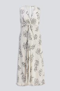 Black Vintage Sweet Floral Print Front-Tied Chiffon Breathable Washable Floor-Length Summer Autumn Spring Dress - Product Image 2