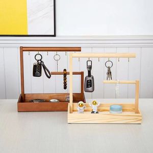 Japanese Style Wooden <b>Key</b> <b>Hanger</b> Desk Organizer Rectangle Multifunction Storage Rack For Entryway Desktop Neatening - Product Image 1