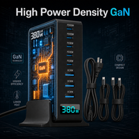 Station de charge GaN 380W pour bureau, 8 ports, alimentation intelligente 5C3A, affichage LED en temps réel, support antidérapant, pour bureau de jeu
