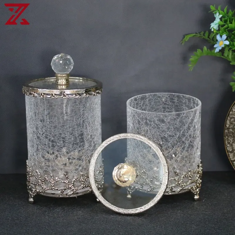 Pot à bonbons en verre minimaliste avec couvercle en boule de cristal bocal de stockage de biscuits à base de métal argenté électrolytique