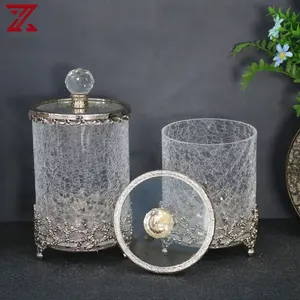 Minimalist cam şeker kavanozu kristal toplu kapak elektroliz gümüş metal taban çerezler teneke saklama kutusu kavanoz