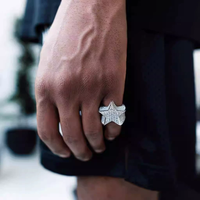 Großhandel Mode Vergoldete Mikro-Pavé Zirkonia Sternförmige Bandringe Hip-Hop Bling Iced Out Ringe für Männer Frauen Geschenk