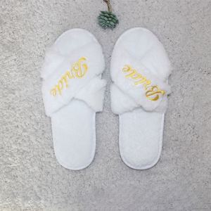 Pantuflas de Felpa Bordadas para Mujer, Creativas, para Novia, Damas de Honor, Accesorios para Fotos de Boda, Zapatos Románticos para Luna de Miel, para Bodas de Invierno - Product Image 6
