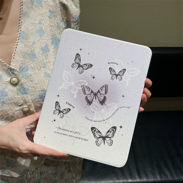 Fashion Black Butterfly Stand Tablet Case for iPad 2022 Air 7 8 9 10 Gen 4 5 6 10.9 10.2 9.7 Inch Triple Folding Cover Holder