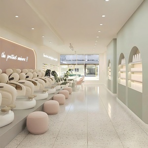 Décoration de salon de beauté de couleur <span class=keywords><strong>macaron</strong></span>, mobilier d'exposition personnalisé, chaise de beauté haut de gamme, design d'intérieur personnalisé de salon de beauté - Product Image 2