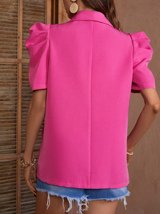 Cappotto da Donna Rosa Acceso con Maniche a Sbuffo, Collo a Scialle, Bottone Singolo, Elegante e Casual per Ufficio - Product Image 2