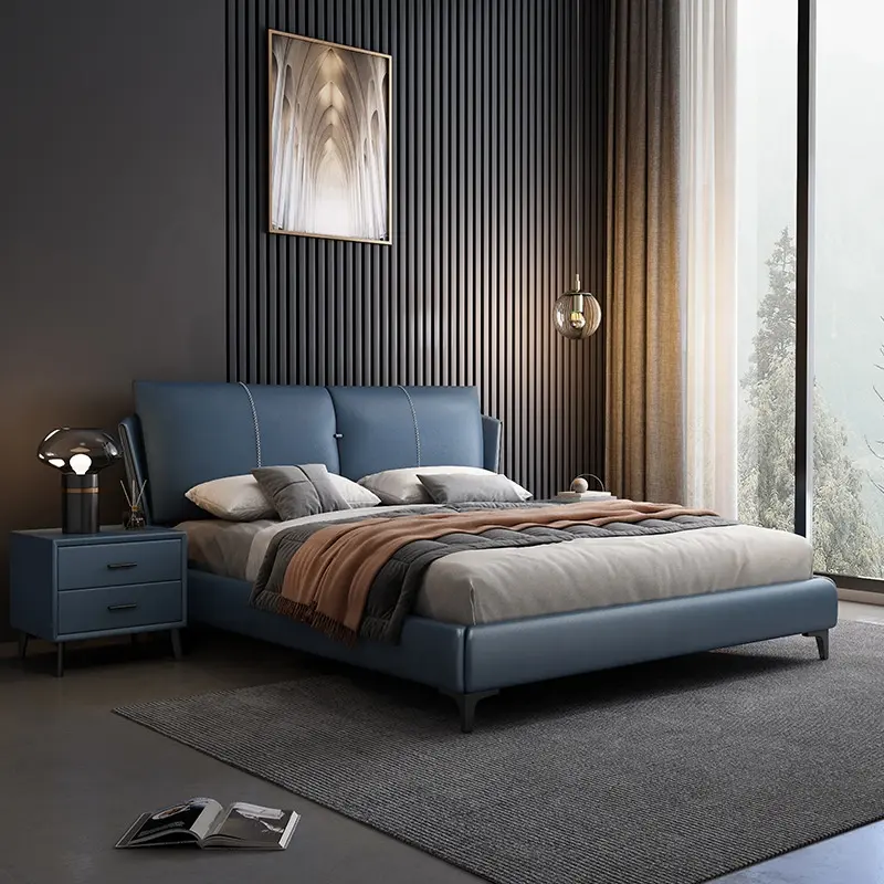 Moderne Königin Holzrahmen Villa Wohnung Fabrik preis Luxus King Size Bett Sets Schlafzimmer möbel Leder betten