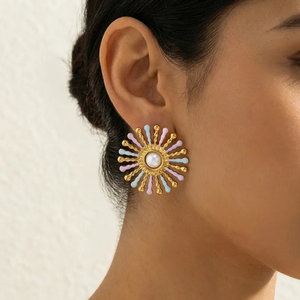 Pendientes de Corazón con Fuegos Artificiales al por Mayor para Mujer, Chapados en Oro PVD con Esmalte, Acero Inoxidable 304, Joyería de Moda - Product Image 2