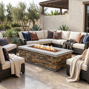 Modern Free Style Propane Gas <b>Fire</b> <b>Table</b> Outdoor <b>Fire</b> <b>Pit</b> with Corten Steel Construction 50000BTU Heating for Garden & Party Use - Product Image 1