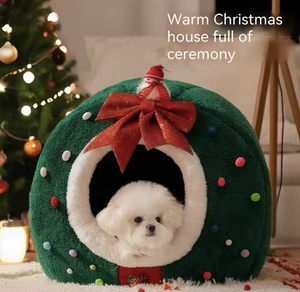 Kattenvilla Kerst Winter Seizoensgebonden Warmte-veilige Slaapplaats voor Kittens - Gesloten Hondenkussen - Product Image 1