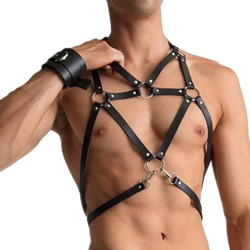 Black Leather Fetish Harness Mens Pu Leather Harness Lingerie Men Body Harness Sexy Leather Belts LM-087