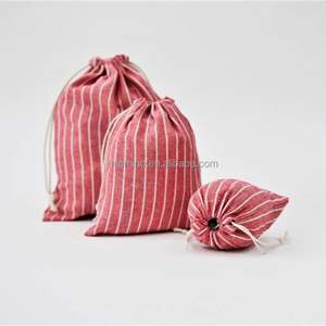 12x15 Inches Natural <b>Linen</b> Bread Drawstring <b>Bag</b> Red Strip Reusable Cotton <b>Linen</b> Food Storage Recyclable Feature - Product Image 1