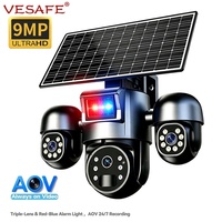 Caméra VESAFE Ubox à trois objectifs, lumière d'alarme rouge-bleue, caméra solaire WiFi 4G, caméra extérieure 9MP IP PIR PTZ, caméras de sécurité IP CCTV
