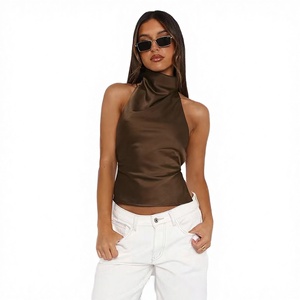 Spring 2026 New Personalized Women's Halter Collar Vintage Short Woven Backless Vest Street Style Sexy All Match Satin <b>Tops</b> - Product Image 2