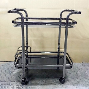 Chariot à thé moderne en métal avec roulettes, chariot de service en verre et chariot de service hôtelier pour salon et restaurant - Product Image 2