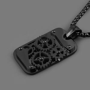 Colliers et pendentifs mécaniques carrés punk de haute qualité, plaqués noir, avec design engrenages - Product Image 6