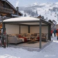 Pergola à lames orientables en membrane avec revêtement polymère allemand, toit rétractable, volets rabattables, canapé modulaire, pour villa, toit de hôtel, balcon moderne
