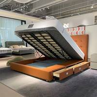Lit moderne gain de place en cuir véritable rembourré avec rangement, lit assemblé, cadre de lit King Queen en bois avec tiroirs, structure en fer