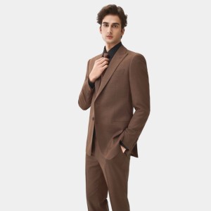 Traje de Dos Piezas para <span class=keywords><strong>Hombre</strong></span>, Estilo Italiano, Color Marrón, Cierre de un Botón, Solapa, Elástico y Cómodo para el Trabajo - Product Image 2