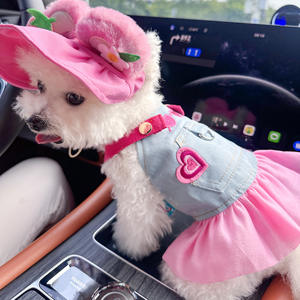 Lindo Vestido de Mezclilla y Volantes Rosas para Perro con Conjunto de Sombrero para el Sol a Juego - Atuendo de Verano para Perros Pequeños y Cachorros, Ropa para Mascotas - Product Image 2