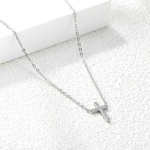 สร้อยคอแฟชั่นขายส่ง สร้อยสแตนเลส จี้รูปไม้กางเขนประดับเพชรซิร์คอน สร้อยคอประดับเพชรคิวบิกเซอร์โคเนีย - Product Image 5