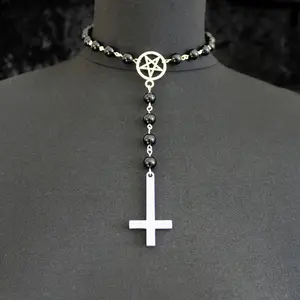 Gotische Omgekeerde Kruis Hanger Ketting Pentagram Bedels Vrouwen Kralenketting Sieraden Kruis Ketting Ketting
