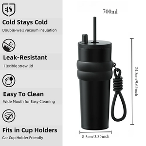 Vaso Térmico de Viaje de Acero Inoxidable 18/10 de 700 ml con Logotipo Personalizado, Tapa con Pajita y Correa para la Muñeca, para Portavasos de Coche - Product Image 2
